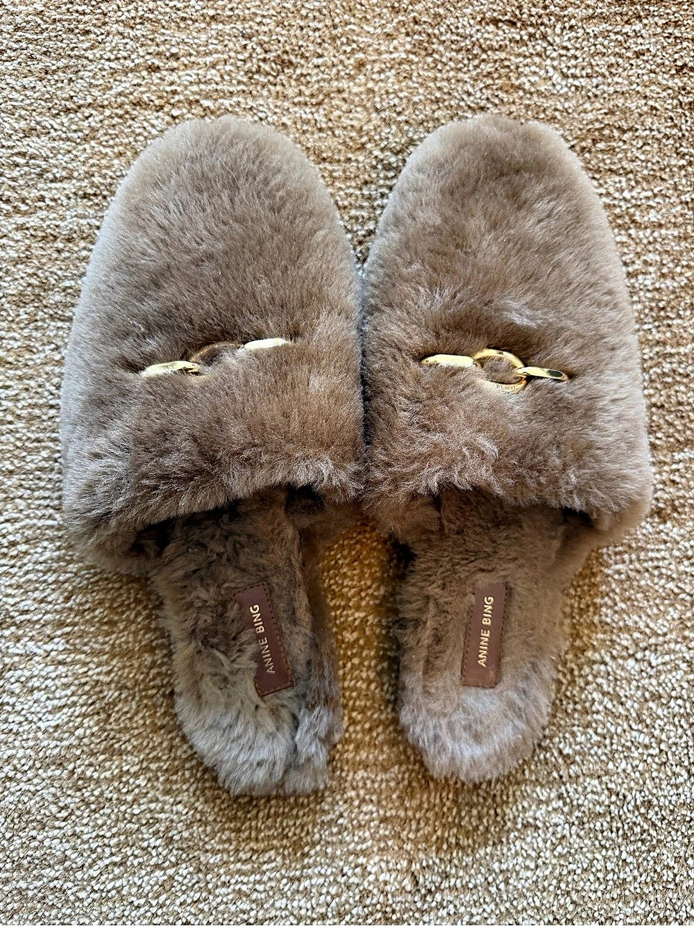 ANINE BING Fur Slippers Brown EU 38